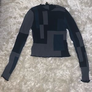 Blue Long-Sleeve Crop Top